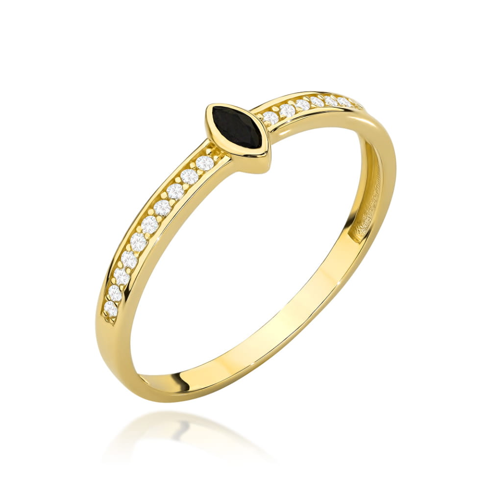 Inel Aur 14k cu Zircon Negru si Zirconii Albe