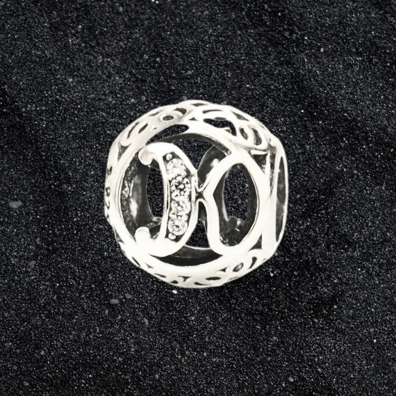 Talisman Argint 925 rodiat cu litera K si zirconiu- Simulated Diamond