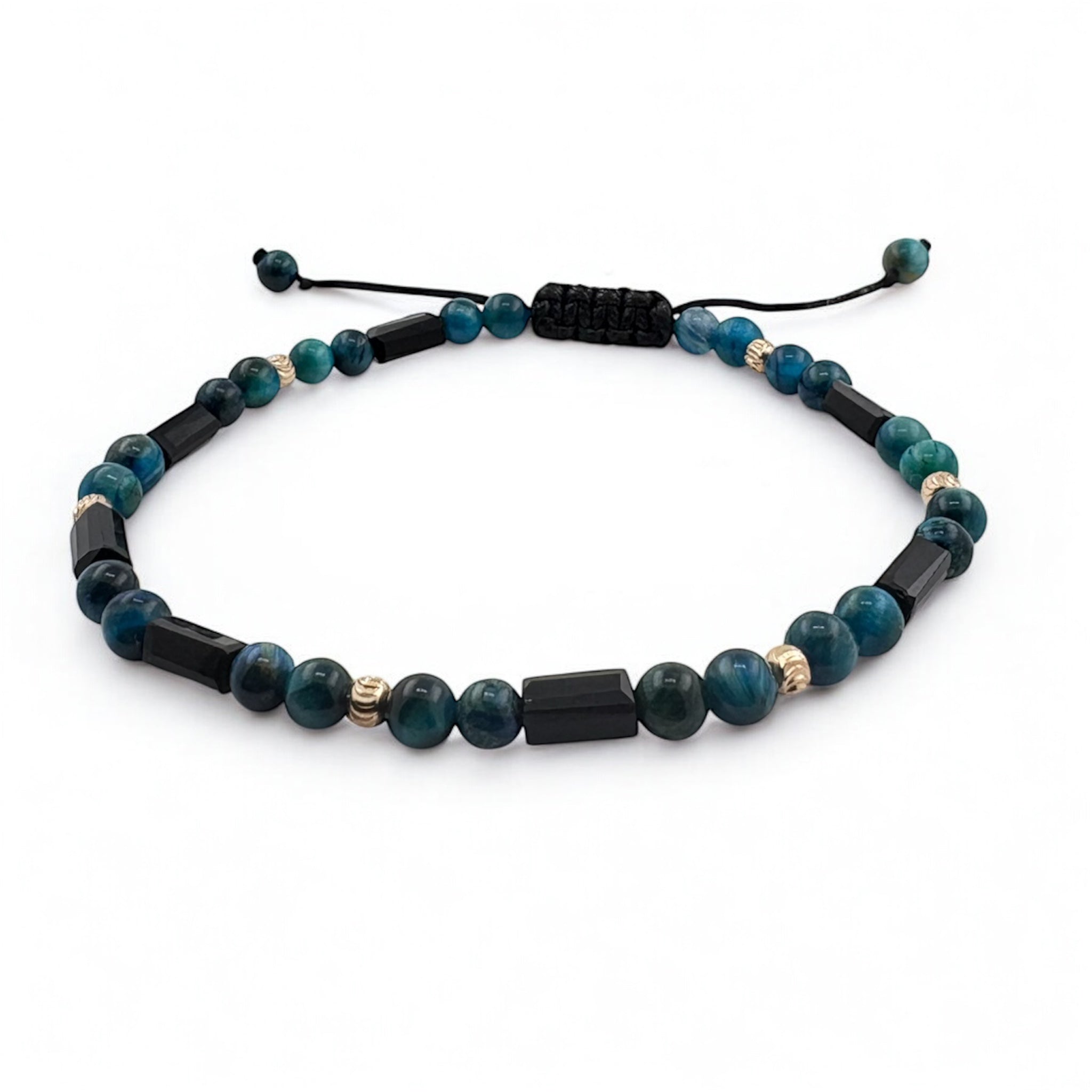 Bratara Bilute Moon Aur 14K cu Margele Albastre Marble si Negre
