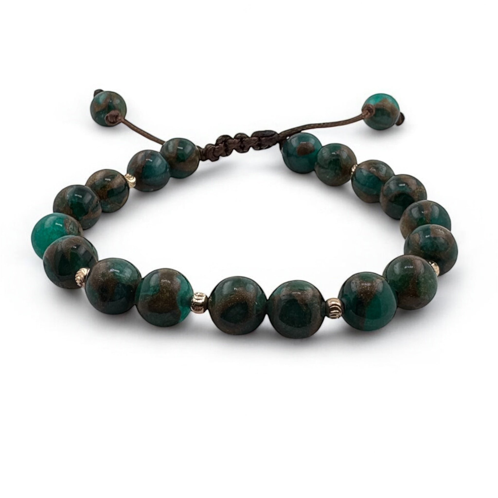 Bratara Bilute Moon Aur 14K cu Margele Verde Marble