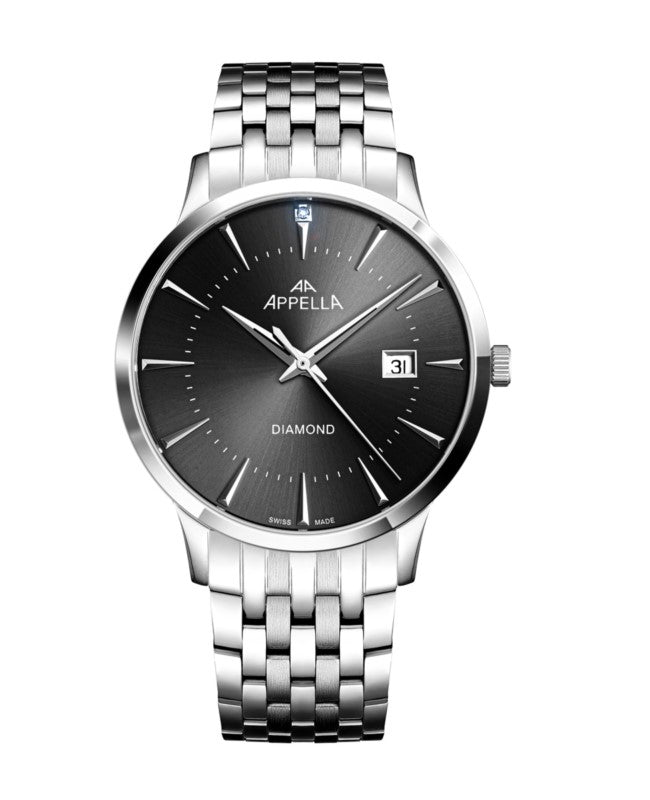 Ceas Appella, L12003.5196DQ, 40 mm, silver, cadran cu diamante (1 piatră)