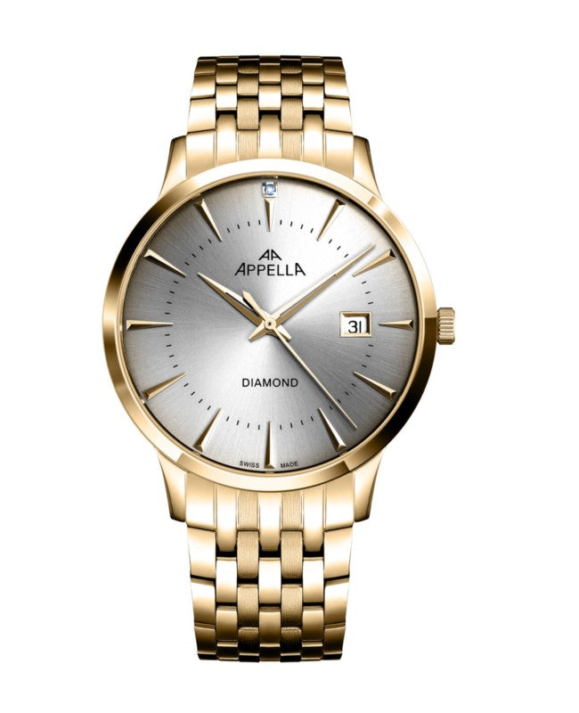 Ceas Appella, L12003.1197DQ, 40 mm, gold, cadran cu diamante (1 piatră)