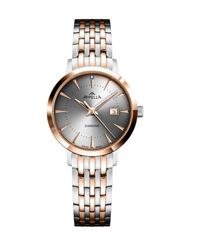 Ceas Appella, L32003.R197DQ, 31 mm, silver - rose gold, cadran cu diamante (1 piatră)