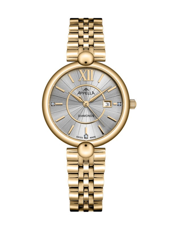 Ceas Appella, L50011.1167DQ, 31 mm, gold, cadran cu diamante (3 pietre)