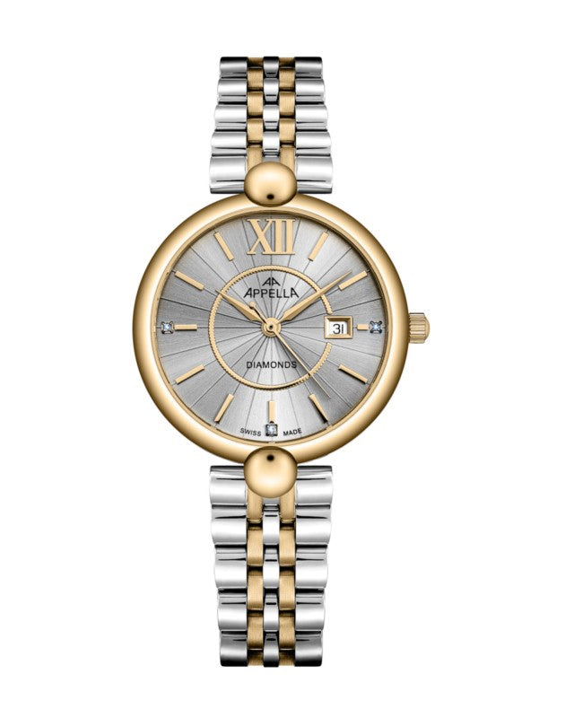 Ceas Appella, L50011.2167DQ, 31 mm, silver - gold, cadran cu diamante (3 pietre)