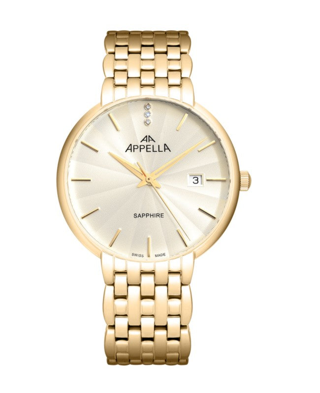 Ceas Appella, L12000.1111DQ, 40 mm, gold, cadran cu diamante (3 pietre)