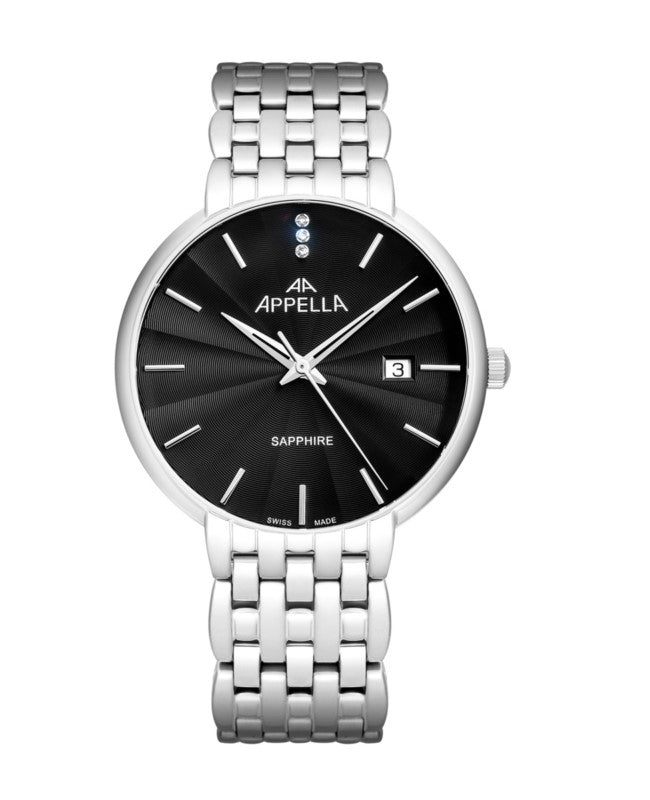 Ceas Appella, L12000.5114DQ, 40 mm, silver, cadran cu diamante (3 pietre)