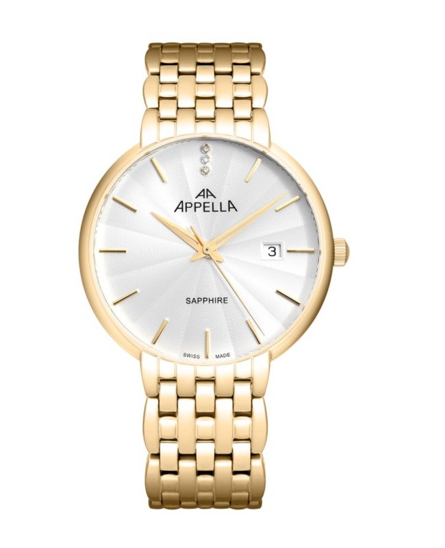Ceas Appella, L12000.1113DQ, 40 mm, gold, cadran cu diamante (3 pietre)