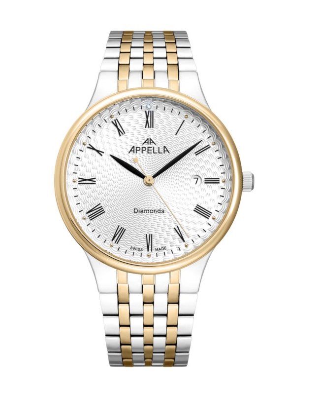 Ceas Appella, L12002.2133DQ, 41 mm, silver - gold, cadran cu diamante (1 piatră)