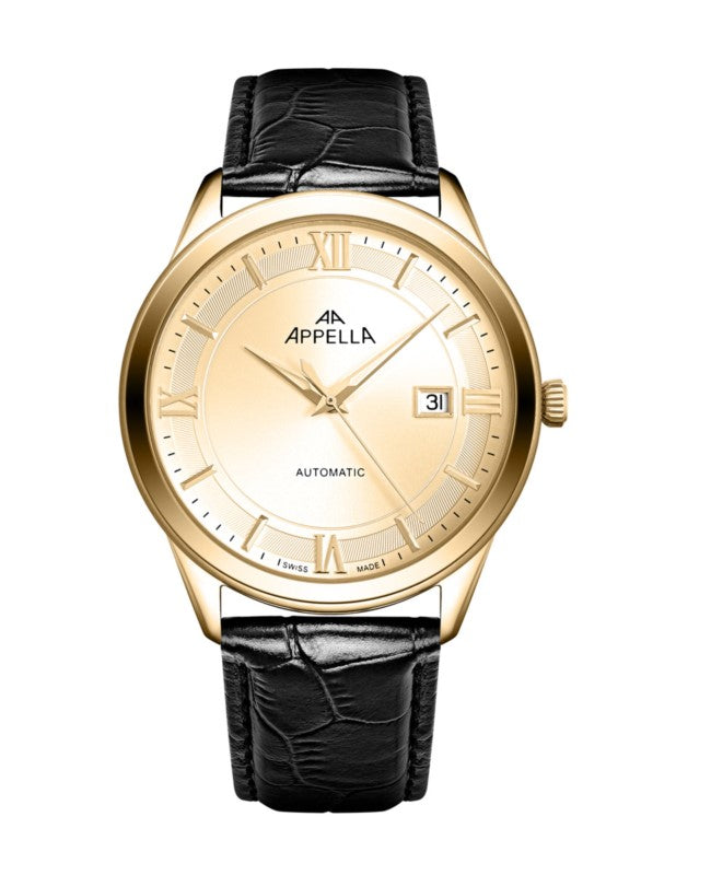 Ceas Appella, L70014.1261A, 42 mm, gold, capac spate cu sticlă de safir antireflex