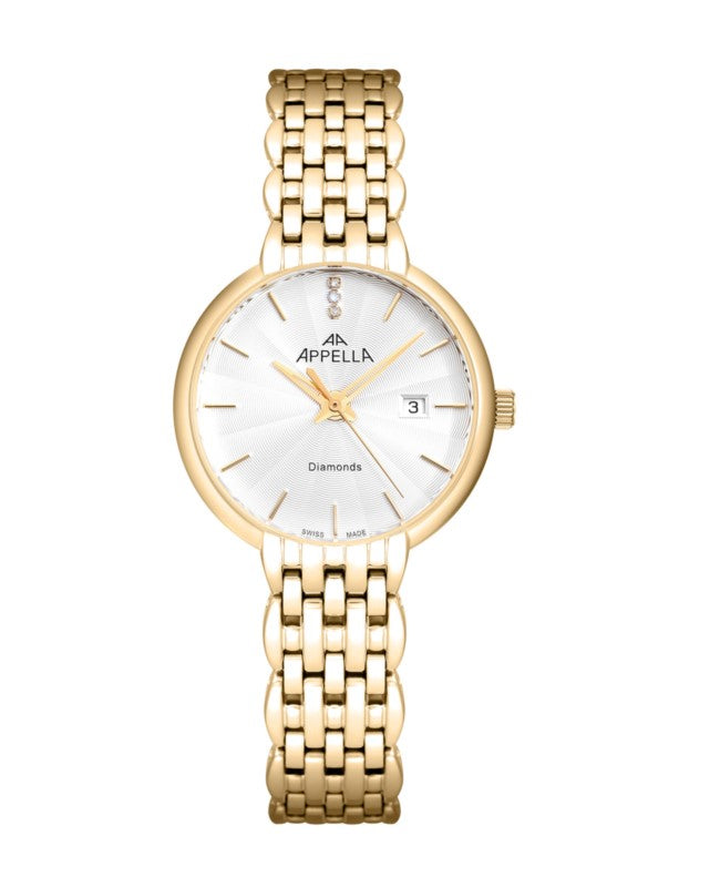 Ceas Appella, L32000.1113DQ, 31 mm, gold, cadran cu diamante (3 pietre)