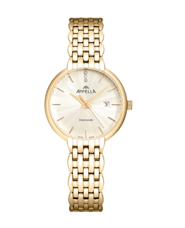 Ceas Appella, L32000.1111DQ, 31 mm, gold, cadran cu diamante (3 pietre)