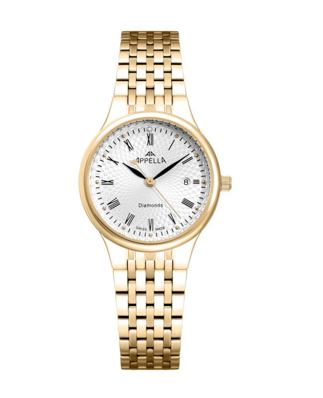 Ceas Appella, L32002.1133DQ, 30 mm, gold, cadran cu diamante (1 piatră)