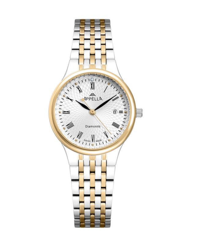 Ceas Appella, L32002.2133DQ, 30 mm, silver - gold, cadran cu diamante (1 piatră)