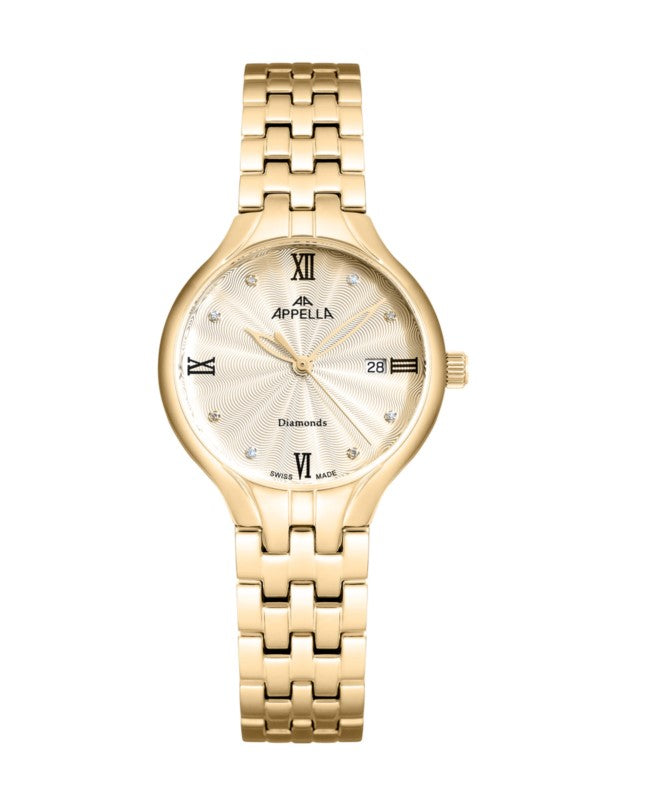 Ceas Appella, L50000.1181DQ, 30 mm, gold, cadran cu diamante (8 pietre)