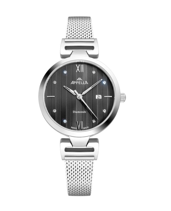 Ceas Appella, L50001.5187DQ, 32 mm, silver, cadran cu diamante (8 pietre)