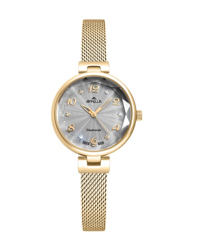 Ceas Appella, L50004.1177DQ, 30 mm, gold, cadran cu diamante (6 pietre)