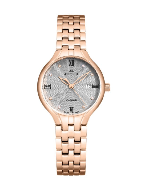 Ceas Appella, L50000.9187DQ, 30 mm, rose gold, cadran cu diamante (8 pietre)