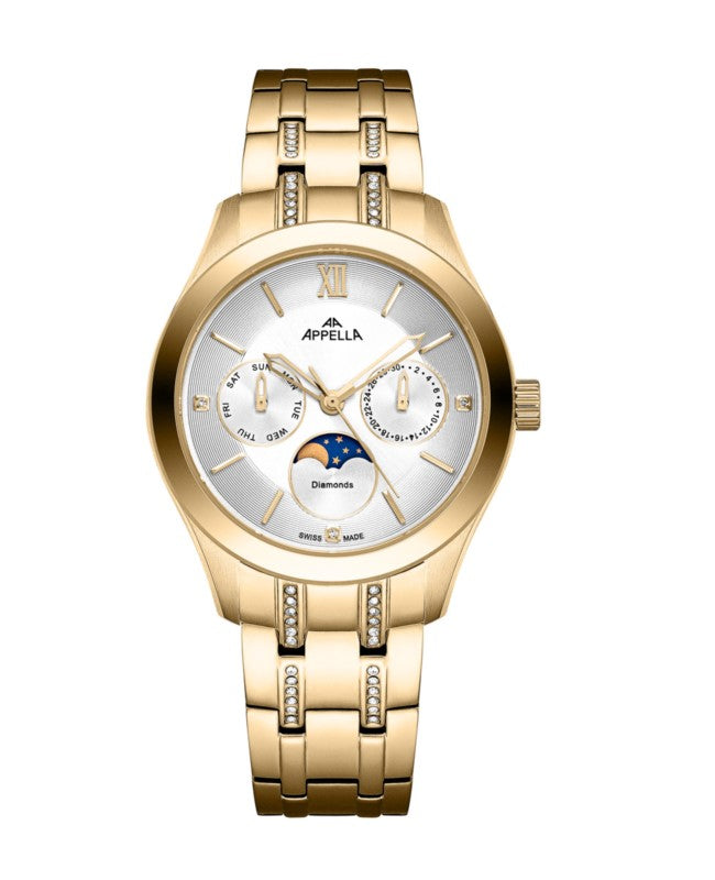 Ceas Appella, L50021.1163DQF, 36 mm, gold, cadran cu diamante (3 pietre)