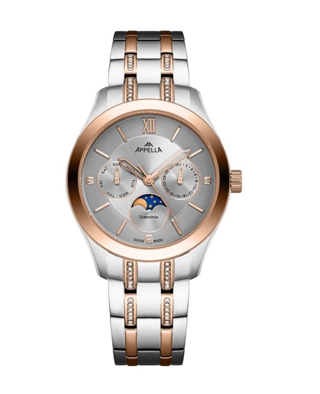 Ceas Appella, L50021.R167DQF, 36 mm, silver - rose gold, cadran cu diamante (3 pietre)