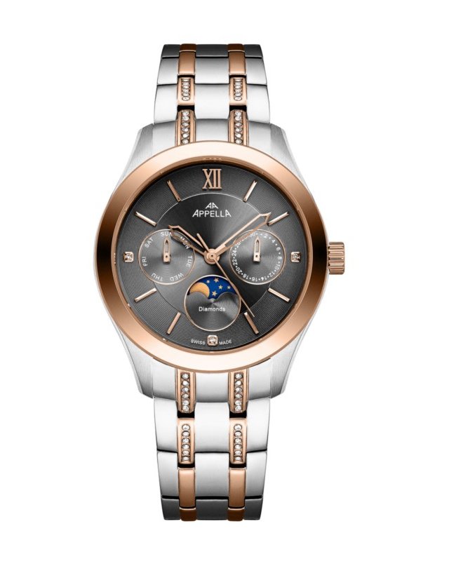 Ceas Appella, L50021.R166DQF, 36 mm, silver - rose gold, cadran cu diamante (3 pietre)