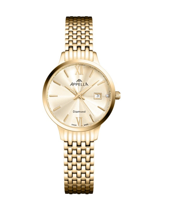 Ceas Appella, L50012.1161DQ, 30 mm, gold, cadran cu diamante (1 piatră)