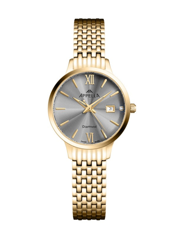 Ceas Appella, L50012.1167DQ, 30 mm, gold, cadran cu diamante (1 piatră)