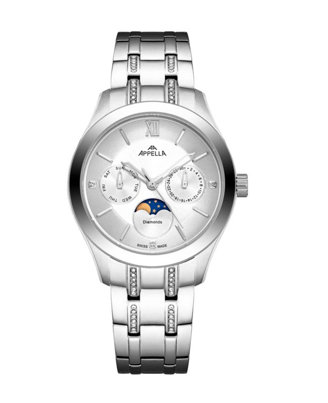 Ceas Appella, L50021.5163DQF, 36 mm, silver, cadran cu diamante (3 pietre)