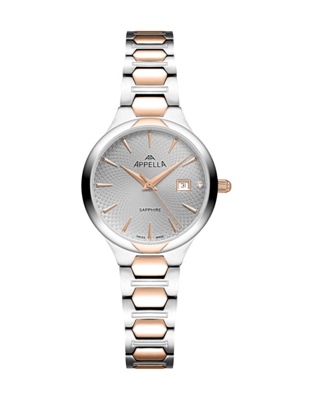 Ceas Appella, L50010.R117DQ, 31 mm, silver - rose gold, cadran cu diamante (1 piatră)