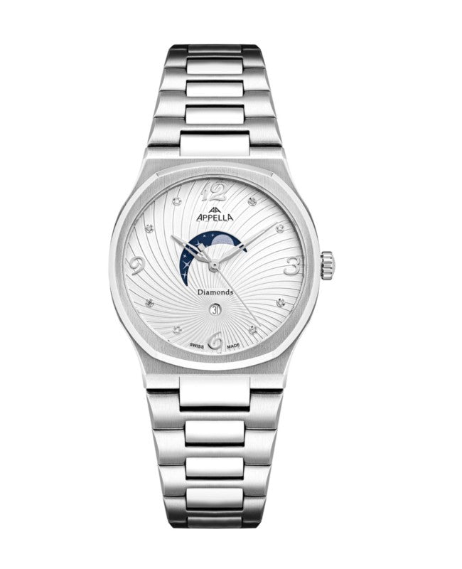 Ceas Appella, L32006.5173DQS, 33 mm, silver, cadran cu diamante (8 pietre)