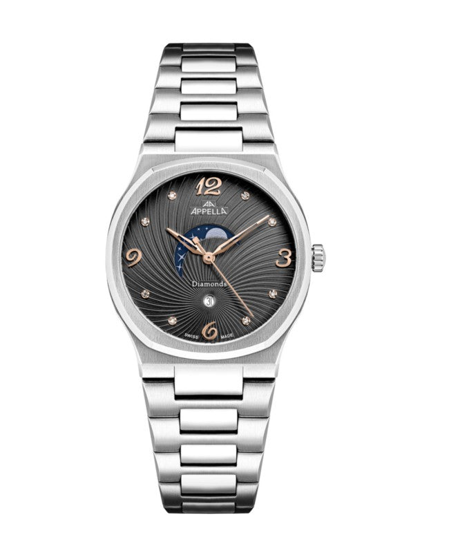 Ceas Appella, L32006.51R6DQS, 33 mm, silver, cadran cu diamante (8 pietre)