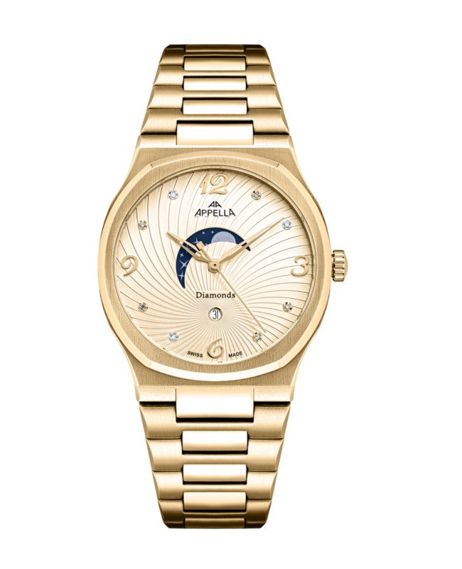 Ceas Appella, L32006.1171QD, 36,5 mm, gold, cadran cu diamante (8 pietre)