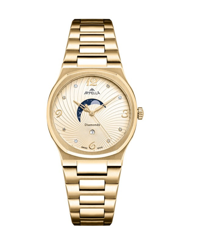 Ceas Appella, L32006.1171DQS, 33 mm, gold, cadran cu diamante (8 pietre)