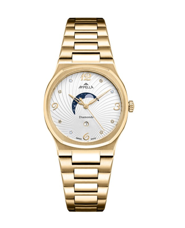 Ceas Appella, L32006.1173DQS, 33 mm, gold, cadran cu diamante (8 pietre)