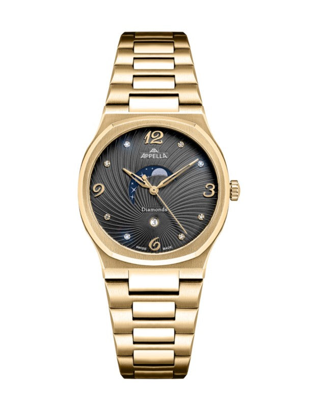 Ceas Appella, L32006.1176DQS, 33 mm, gold, cadran cu diamante (8 pietre)