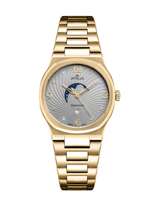 Ceas Appella, L32006.1177DQS, 33 mm, gold, cadran cu diamante (8 pietre)