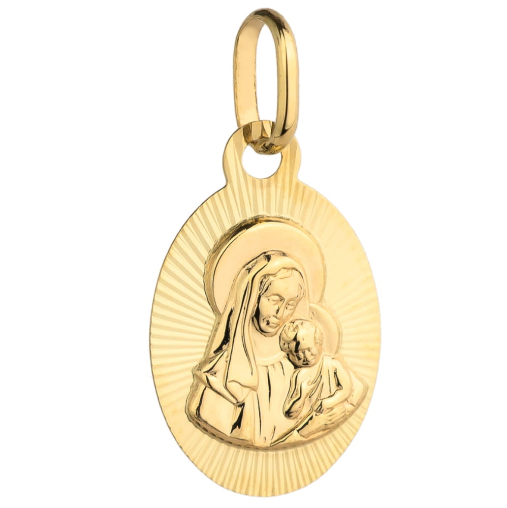 Medalia Aur 14K Fecioarei Maria cu Pruncul Iisus