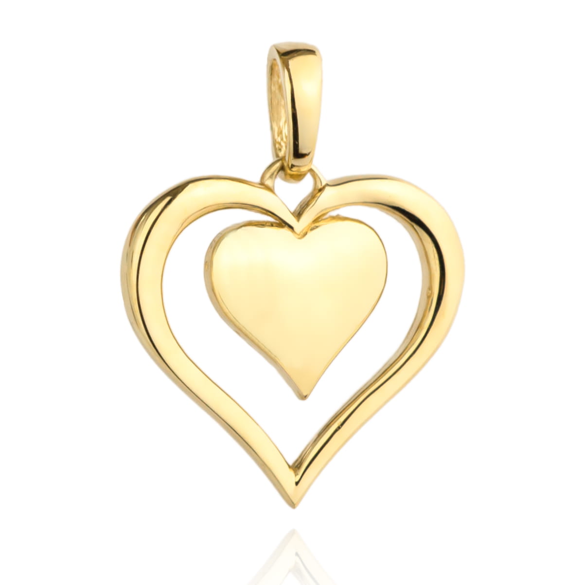 Pandantiv inimă de aur cu o inimă de aur galben în interior