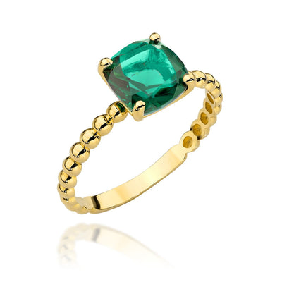 Inel de aur din colectia "PIATRA COLORATA" - patrat cuart verde transparent