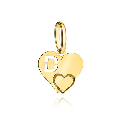 Pandantiv din aur cu litera D cu inimă