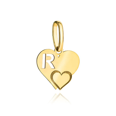 Pandantiv cu litera R din aur cu o inimă