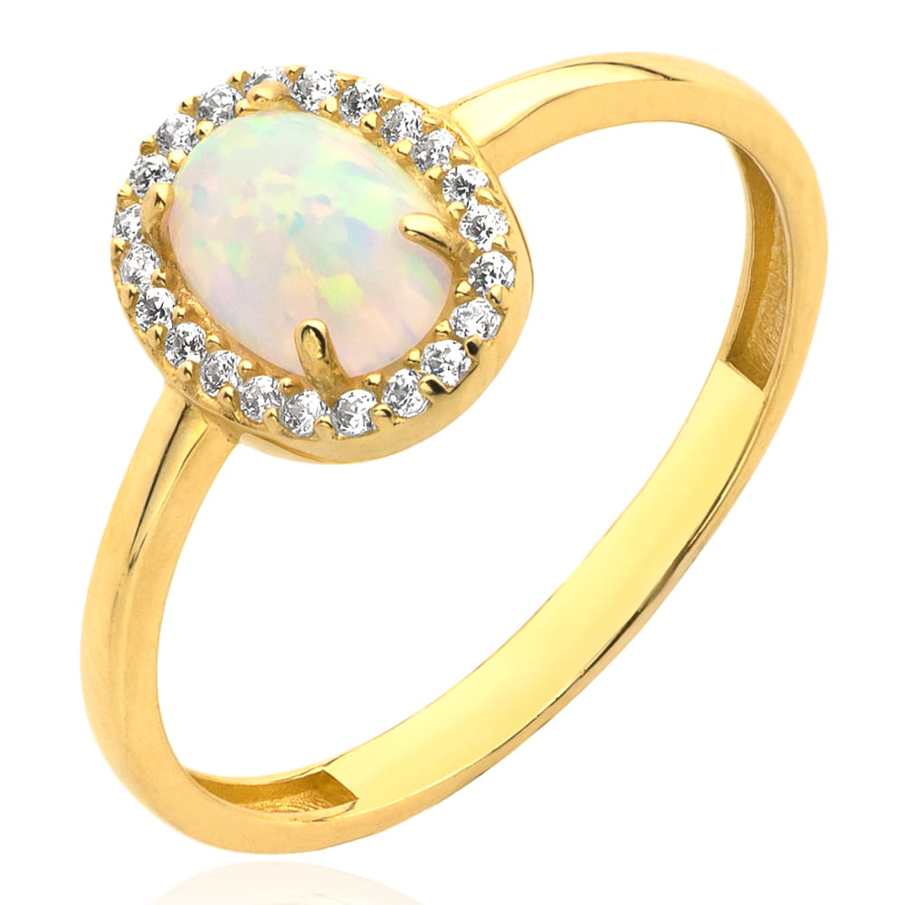 Inel Aur 14k cu Opal si Zirconii Albe