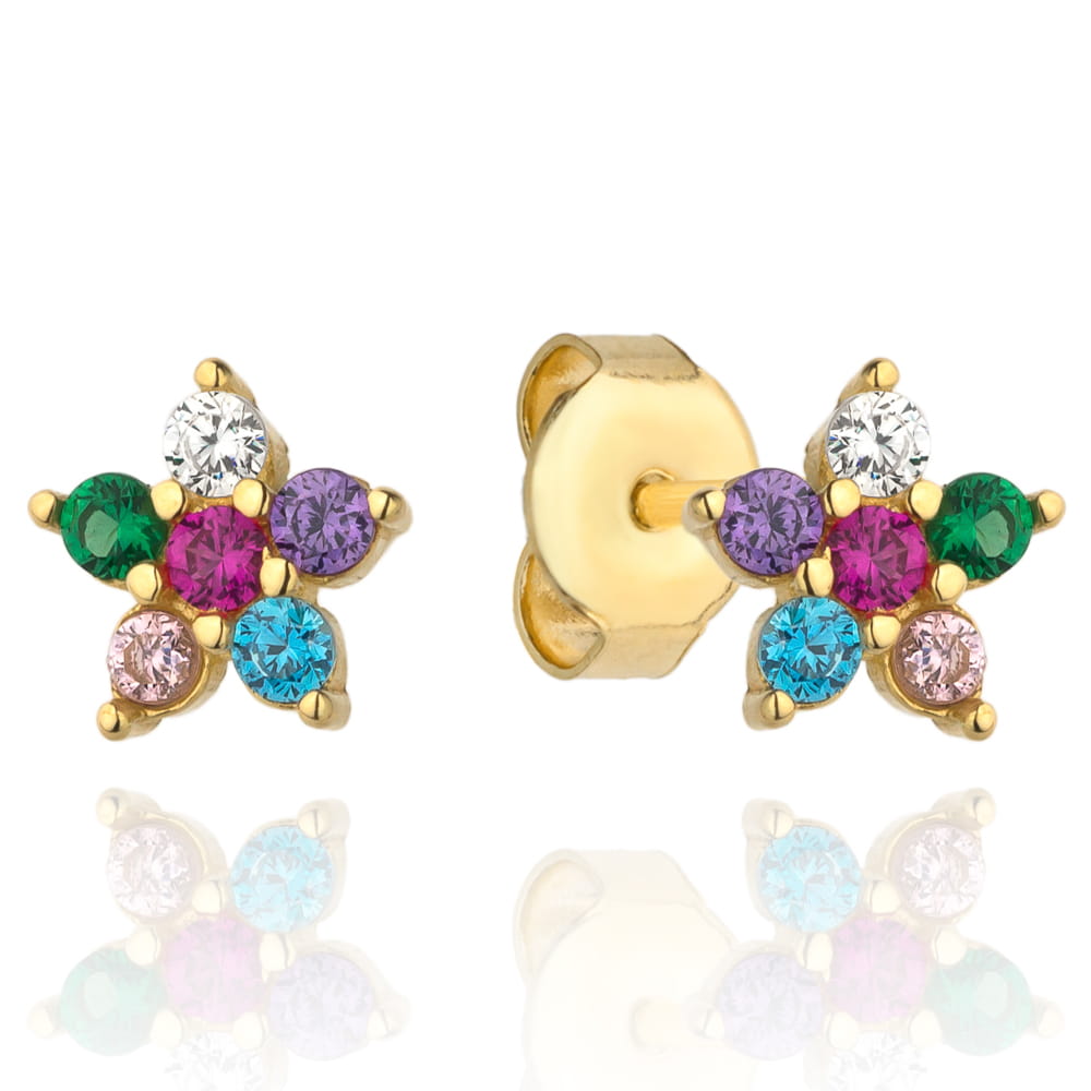 Cercei Aur 14k cu Floare si Zirconii Multicolore