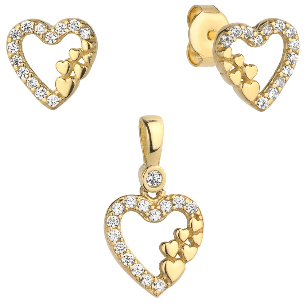 Set Cercei cu Inimioare + Pandantiv- Aur 14k