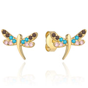 Cercei Aur 14k cu Libelula si Zirconii Multicolore