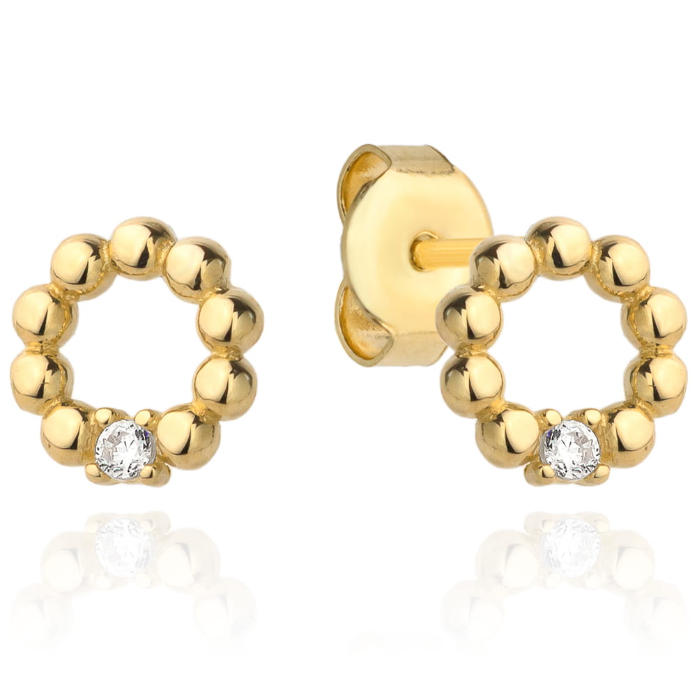 Cercei Aur cu Bilute si Zirconii Albe