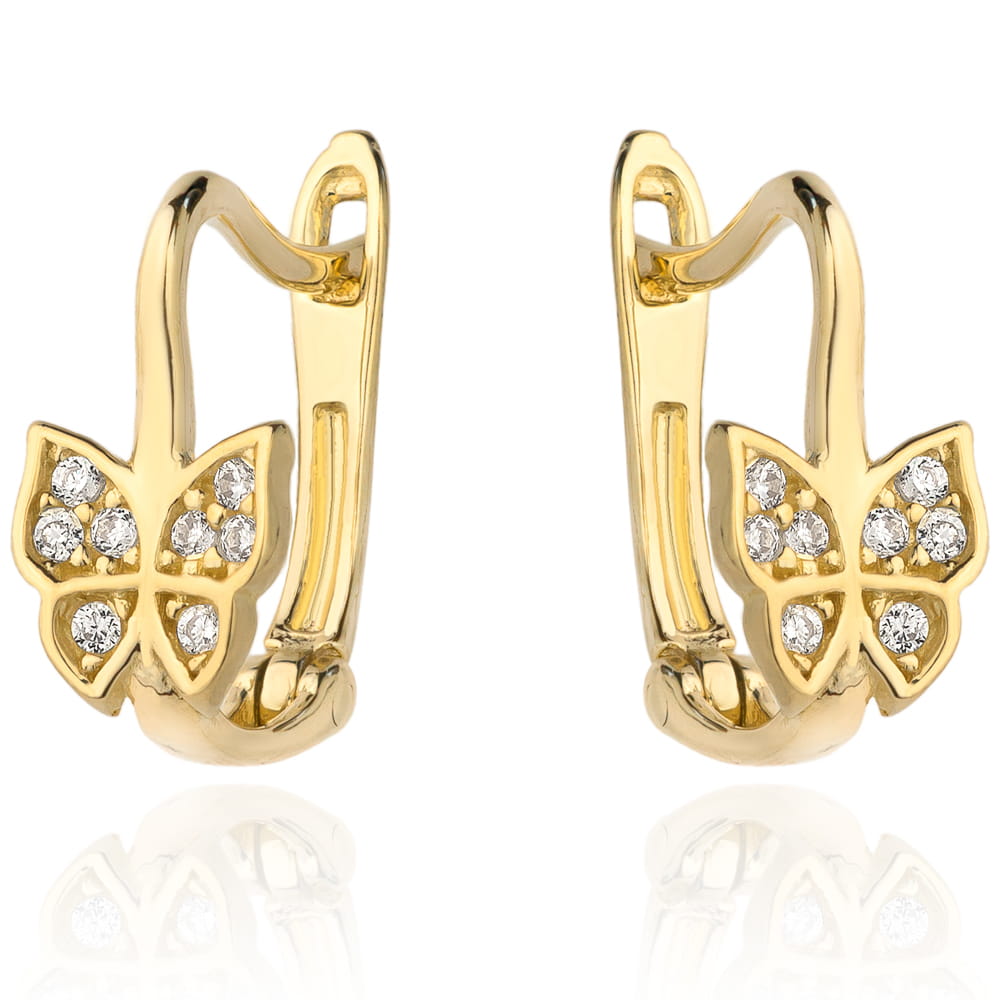 Cercei Fluture cu Inchizatoare englezeasca din Aur 14k cu Zirconi
