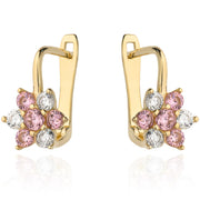 Cercei Floare Aur 14k cu Zirconii Roz si Zirconii Albe