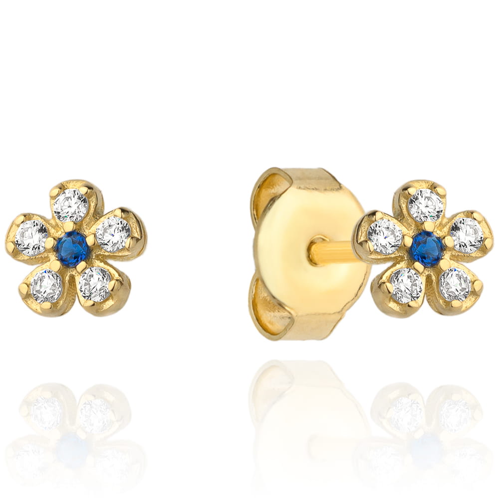 Cercei Aur 14k cu Floricica si Zirconii Albastre