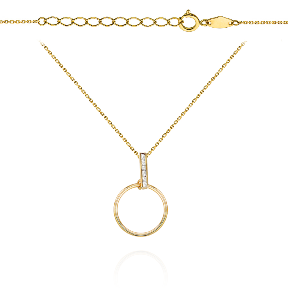 Colier cu Cerc si Placuta cu Cristale- Aur 14k